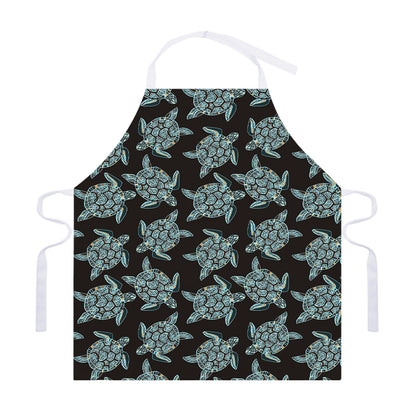 Blue And Black Sea Turtle Pattern Print Adjustable Apron