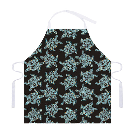 Blue And Black Sea Turtle Pattern Print Adjustable Apron