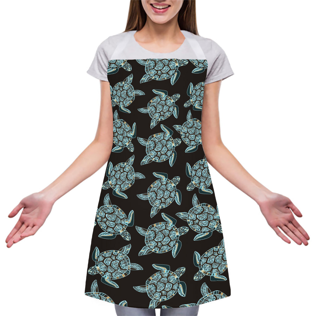 Blue And Black Sea Turtle Pattern Print Adjustable Apron