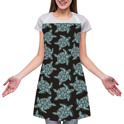Blue And Black Sea Turtle Pattern Print Adjustable Apron