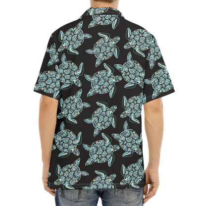 Blue And Black Sea Turtle Pattern Print Aloha Shirt