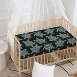 Blue And Black Sea Turtle Pattern Print Baby Crib Sheet
