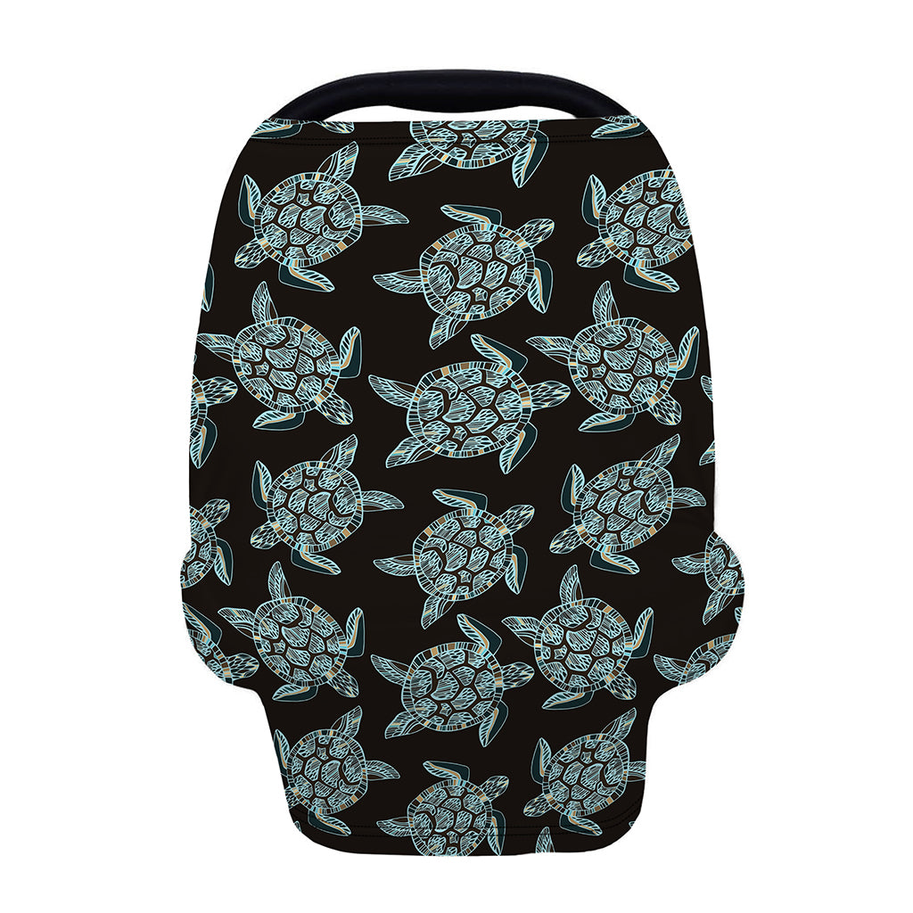 Blue And Black Sea Turtle Pattern Print Baby Seat Cover