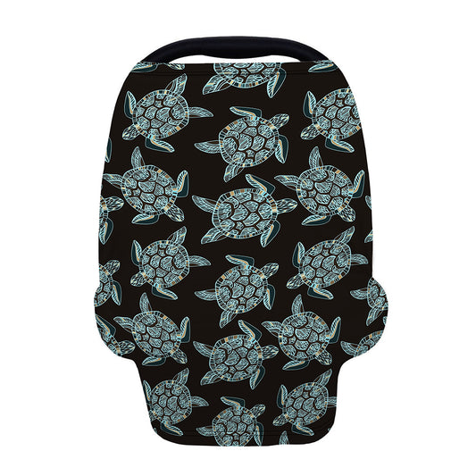 Blue And Black Sea Turtle Pattern Print Baby Seat Cover