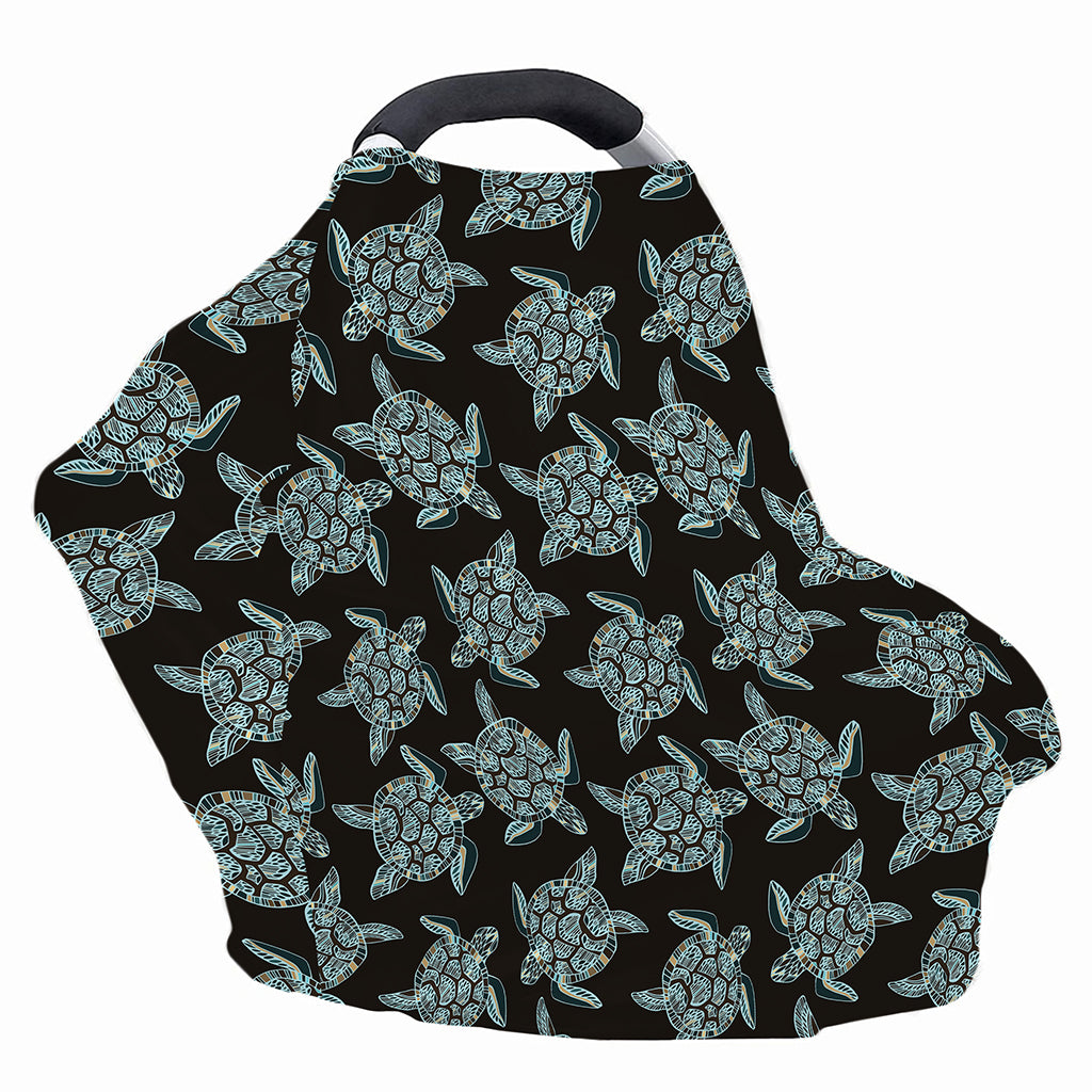 Blue And Black Sea Turtle Pattern Print Baby Seat Cover