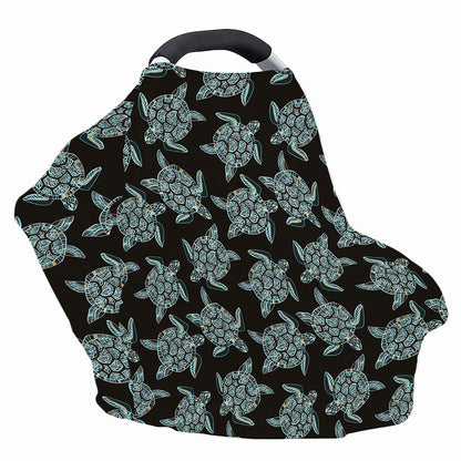 Blue And Black Sea Turtle Pattern Print Baby Seat Cover