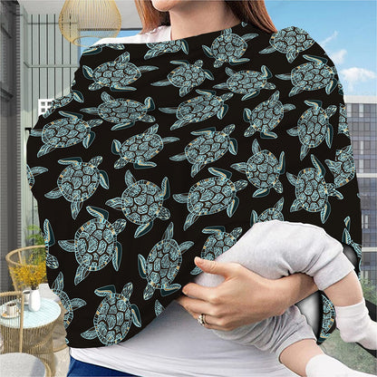 Blue And Black Sea Turtle Pattern Print Baby Seat Cover