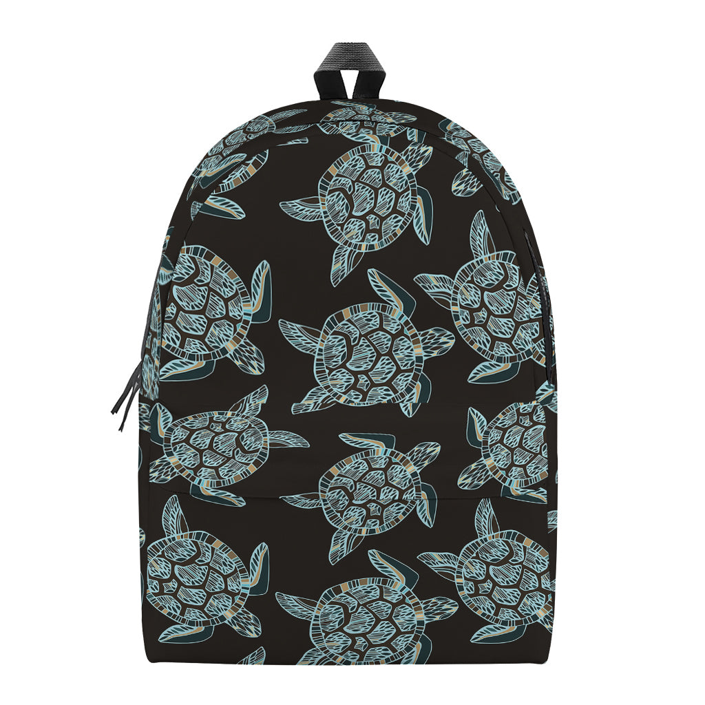 Blue And Black Sea Turtle Pattern Print Backpack