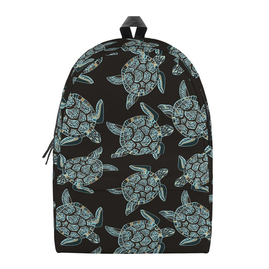 Blue And Black Sea Turtle Pattern Print Backpack