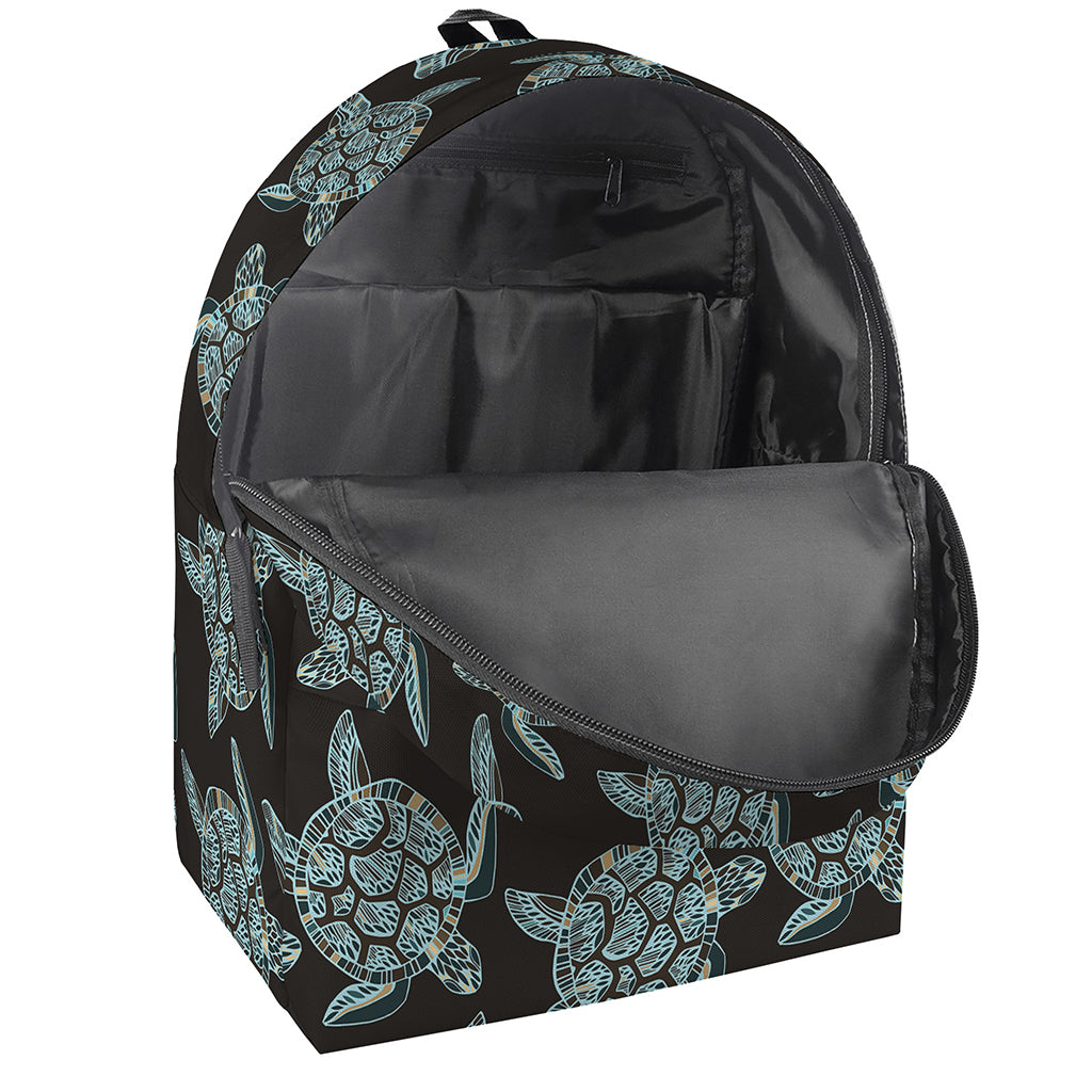 Blue And Black Sea Turtle Pattern Print Backpack