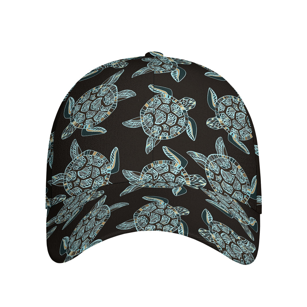 Blue And Black Sea Turtle Pattern Print Baseball Cap