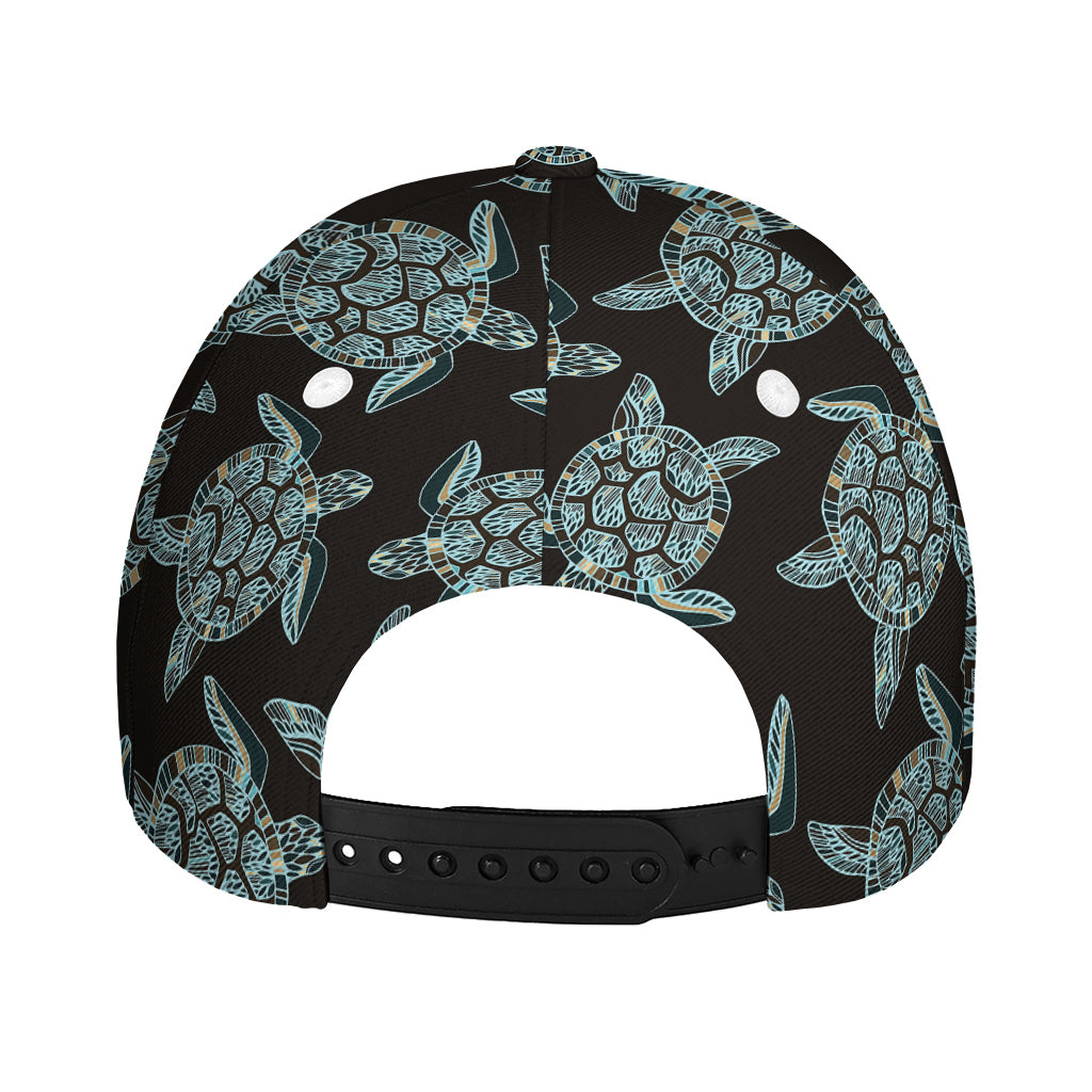 Blue And Black Sea Turtle Pattern Print Baseball Cap