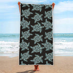 Blue And Black Sea Turtle Pattern Print Beach Towel