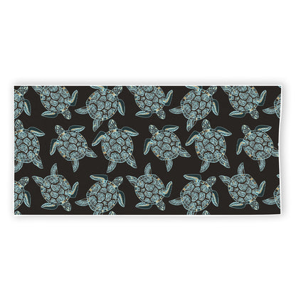 Blue And Black Sea Turtle Pattern Print Beach Towel