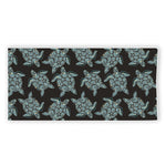 Blue And Black Sea Turtle Pattern Print Beach Towel