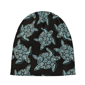 Blue And Black Sea Turtle Pattern Print Beanie