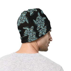 Blue And Black Sea Turtle Pattern Print Beanie