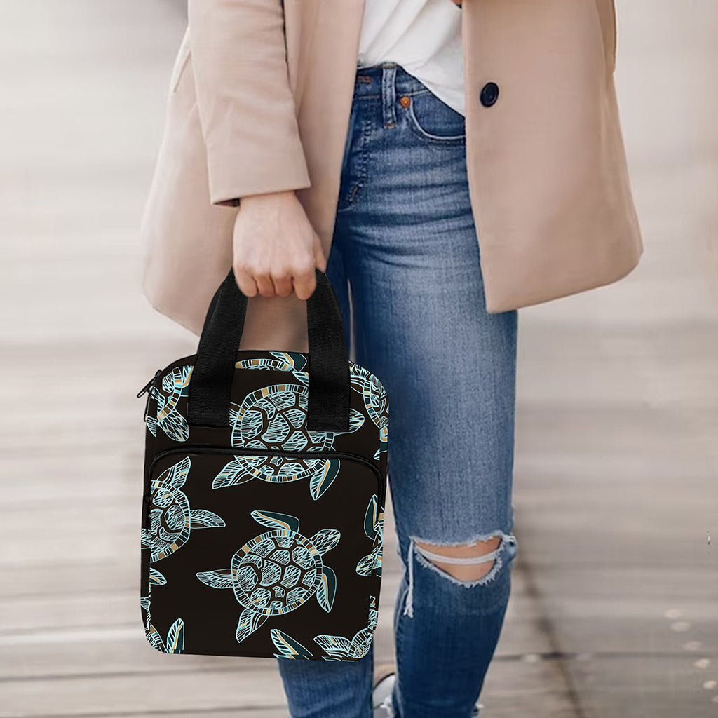 Blue And Black Sea Turtle Pattern Print Bible Tote Bag