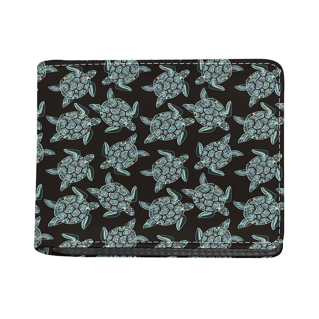 Blue And Black Sea Turtle Pattern Print Bifold Wallet