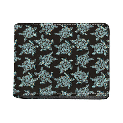 Blue And Black Sea Turtle Pattern Print Bifold Wallet