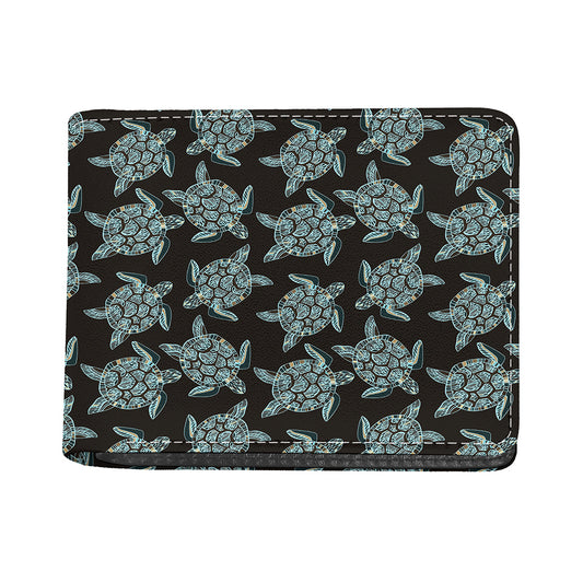 Blue And Black Sea Turtle Pattern Print Bifold Wallet