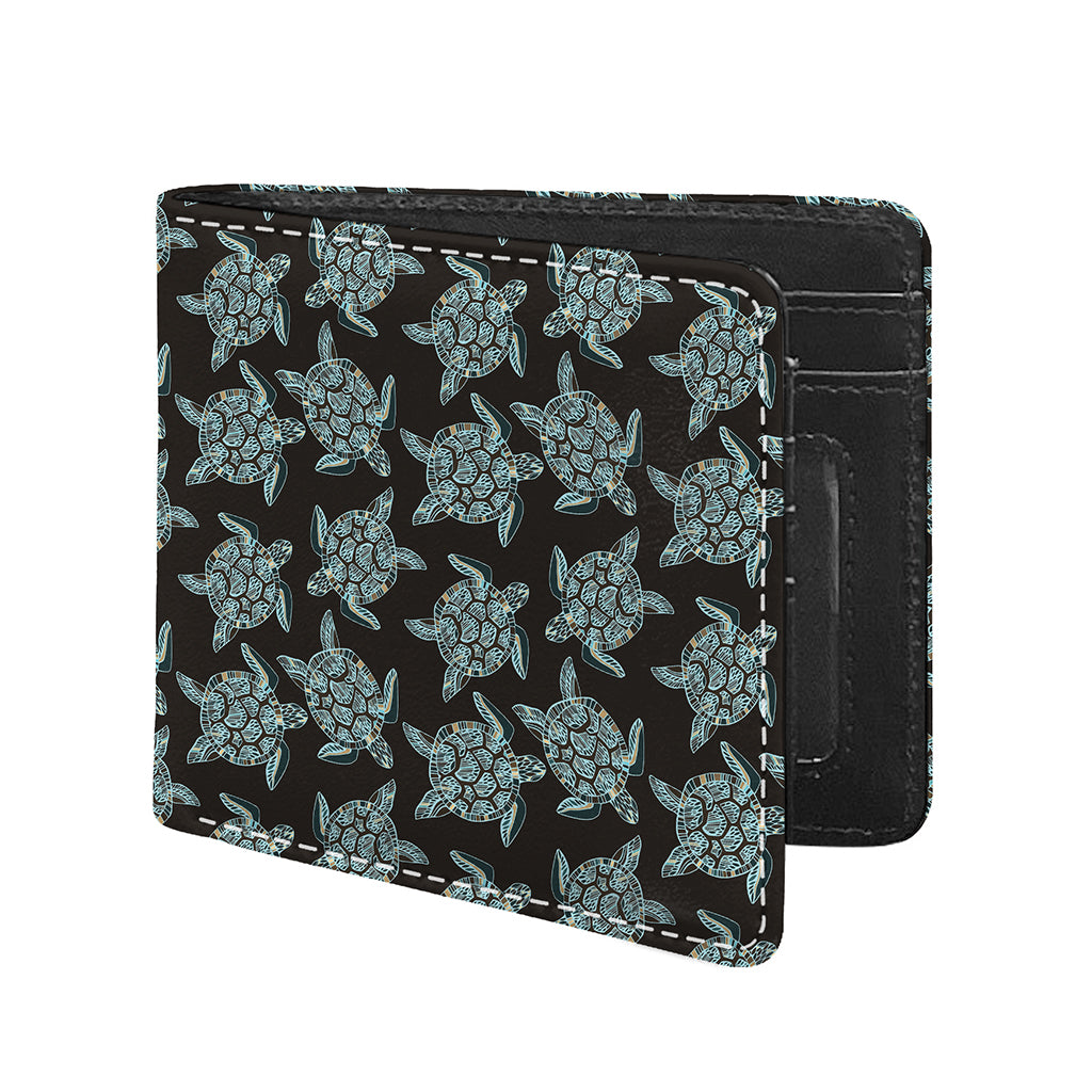 Blue And Black Sea Turtle Pattern Print Bifold Wallet