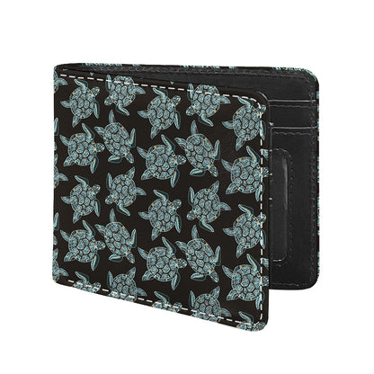 Blue And Black Sea Turtle Pattern Print Bifold Wallet