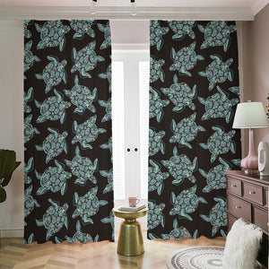 Blue And Black Sea Turtle Pattern Print Blackout Pencil Pleat Curtains