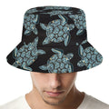 Blue And Black Sea Turtle Pattern Print Bucket Hat