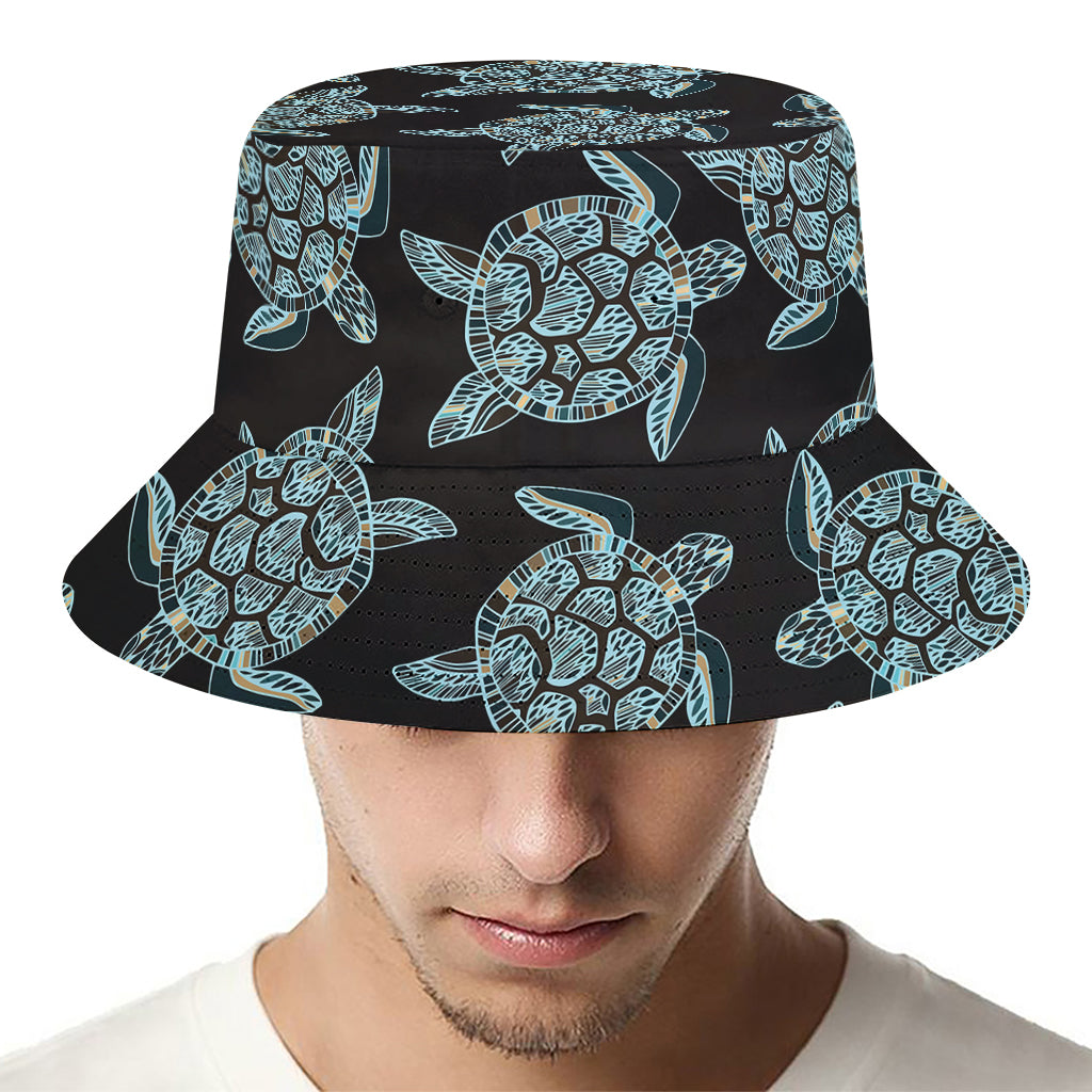 Blue And Black Sea Turtle Pattern Print Bucket Hat