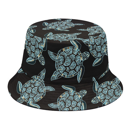 Blue And Black Sea Turtle Pattern Print Bucket Hat