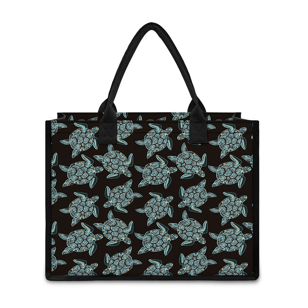 Blue And Black Sea Turtle Pattern Print Canvas Tote Bag
