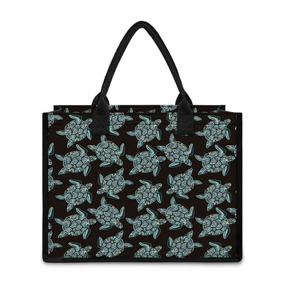 Blue And Black Sea Turtle Pattern Print Canvas Tote Bag