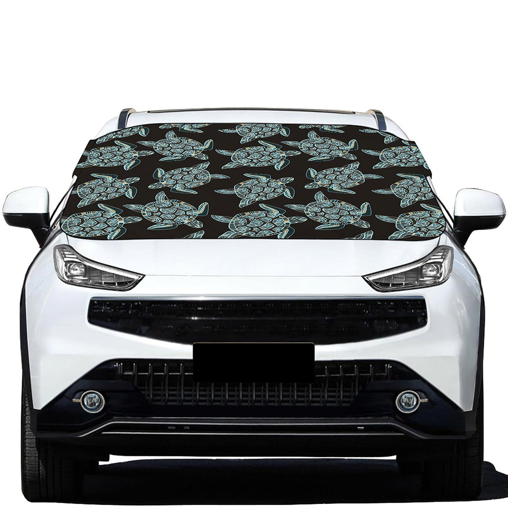 Blue And Black Sea Turtle Pattern Print Car Windshield Snow Cover