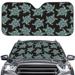 Blue And Black Sea Turtle Pattern Print Car Windshield Sun Shade