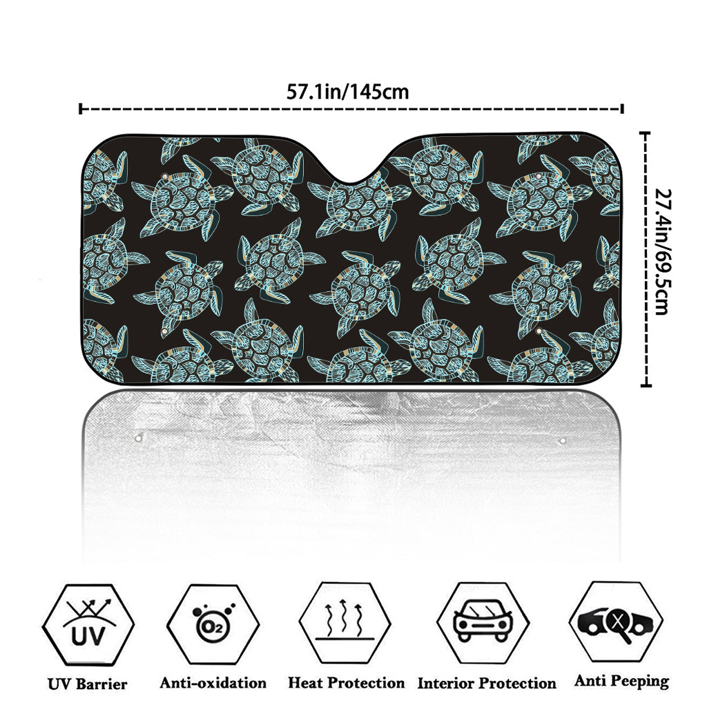 Blue And Black Sea Turtle Pattern Print Car Windshield Sun Shade