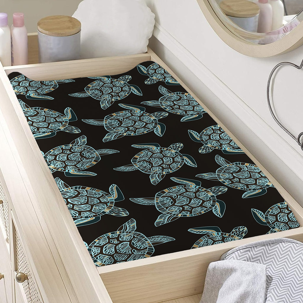 Blue And Black Sea Turtle Pattern Print Changing Pad Cover