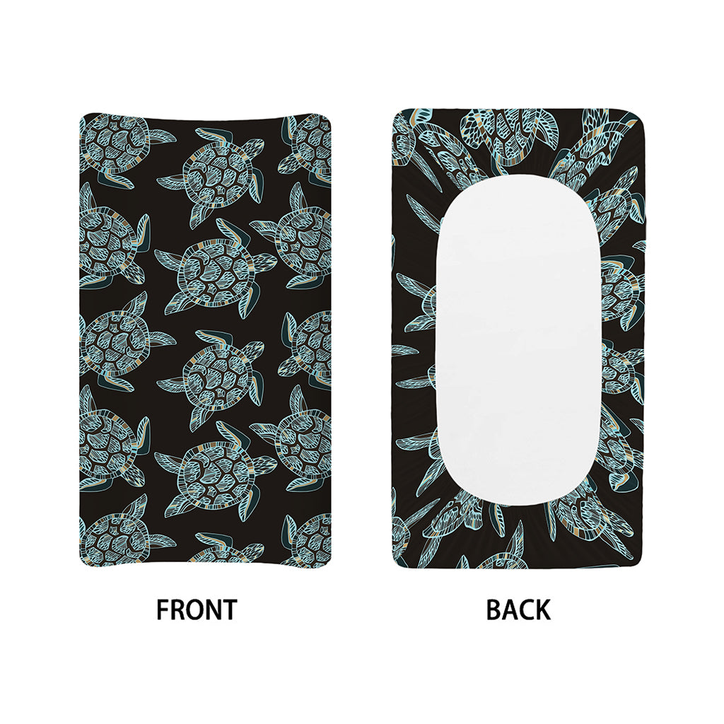 Blue And Black Sea Turtle Pattern Print Changing Pad Cover