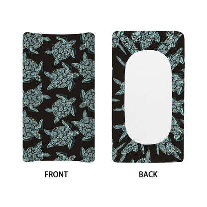 Blue And Black Sea Turtle Pattern Print Changing Pad Cover