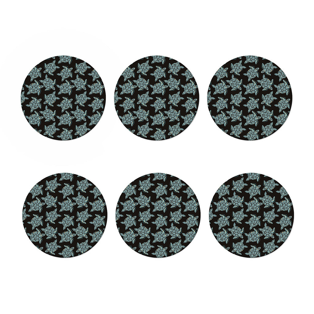 Blue And Black Sea Turtle Pattern Print Coaster Set