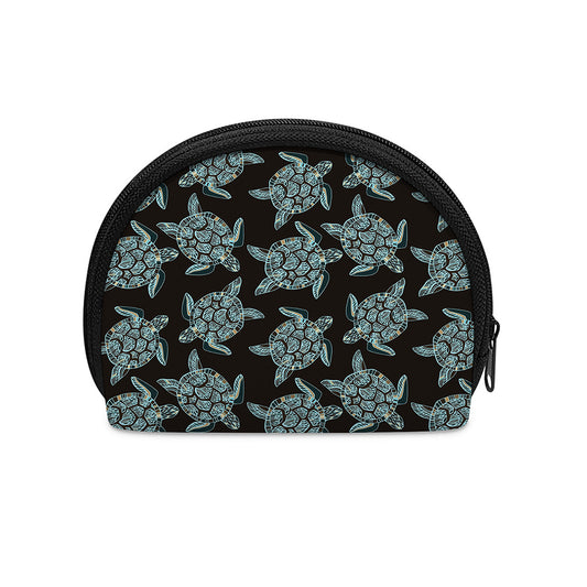 Blue And Black Sea Turtle Pattern Print Coin Purse