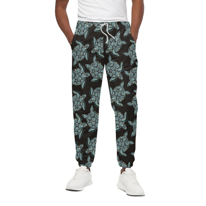 Blue And Black Sea Turtle Pattern Print Cotton Pants