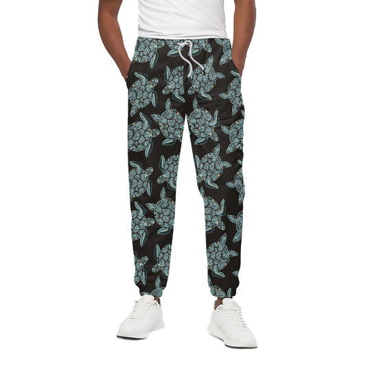 Blue And Black Sea Turtle Pattern Print Cotton Pants