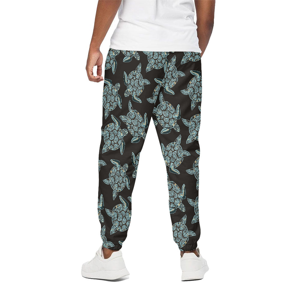 Blue And Black Sea Turtle Pattern Print Cotton Pants