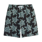 Blue And Black Sea Turtle Pattern Print Cotton Shorts