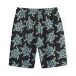 Blue And Black Sea Turtle Pattern Print Cotton Shorts
