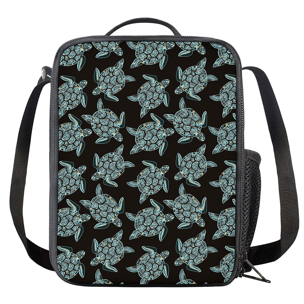 Blue And Black Sea Turtle Pattern Print Crossbody Lunch Bag