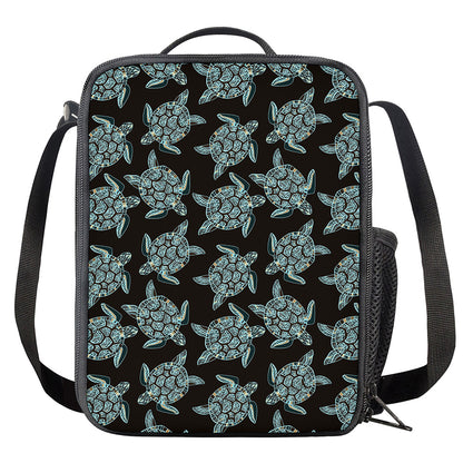 Blue And Black Sea Turtle Pattern Print Crossbody Lunch Bag