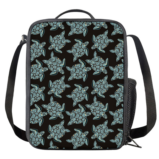 Blue And Black Sea Turtle Pattern Print Crossbody Lunch Bag