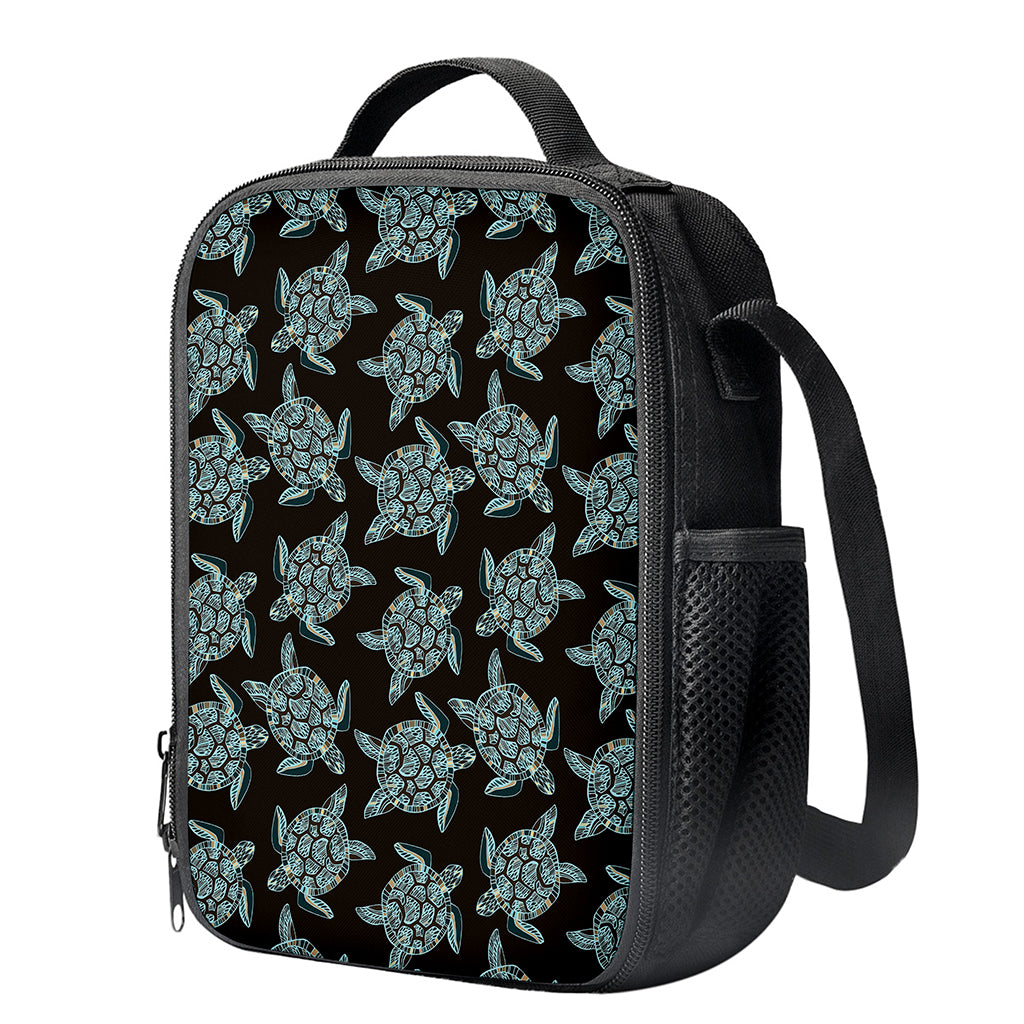 Blue And Black Sea Turtle Pattern Print Crossbody Lunch Bag
